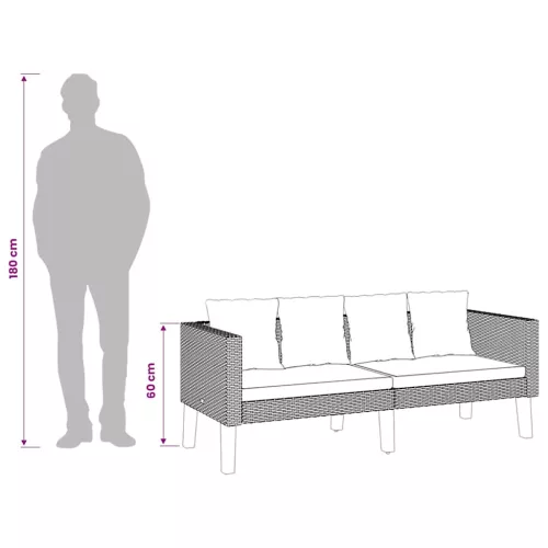  kétszemélyes bézs polyrattan kerti kanapé párnákkal