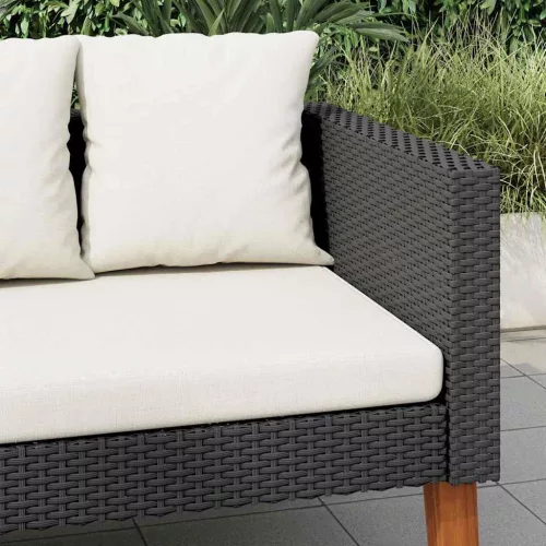  kétszemélyes fekete polyrattan kerti kanapé párnákkal