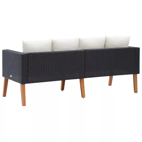  kétszemélyes fekete polyrattan kerti kanapé párnákkal