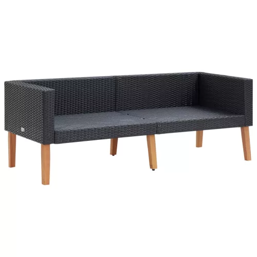  kétszemélyes fekete polyrattan kerti kanapé párnákkal