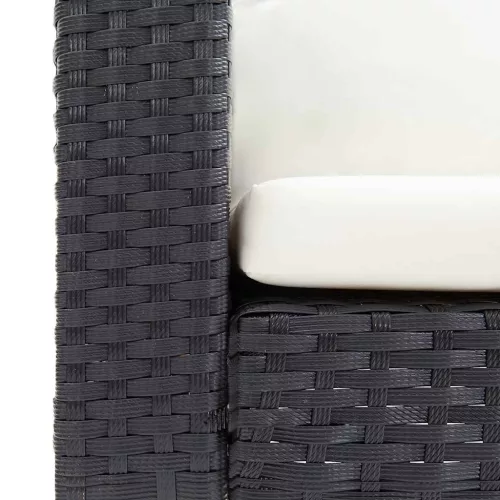  kétszemélyes fekete polyrattan kerti kanapé párnákkal