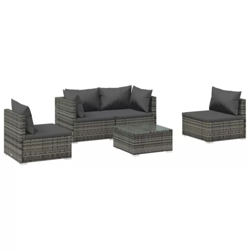  5 részes szürke polyrattan kerti ülőgarnitúra párnákkal