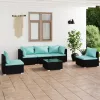  6 részes fekete polyrattan kerti ülőgarnitúra párnákkal