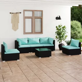    6 részes fekete polyrattan kerti ülőgarnitúra párnákkal