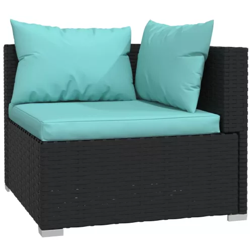  6 részes fekete polyrattan kerti ülőgarnitúra párnákkal
