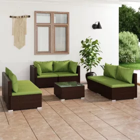    7 részes barna polyrattan kerti ülőgarnitúra párnákkal