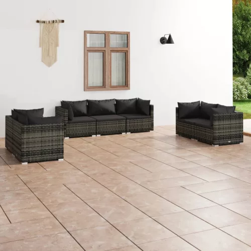  7 részes szürke polyrattan kerti ülőgarnitúra párnákkal