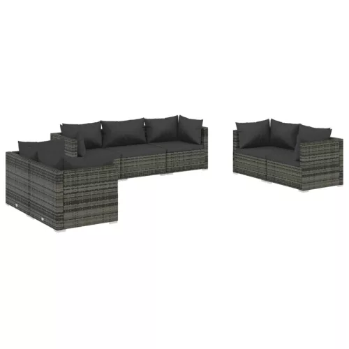  7 részes szürke polyrattan kerti ülőgarnitúra párnákkal