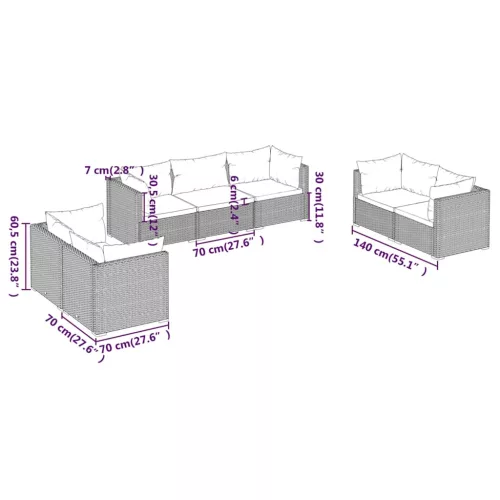 7 részes szürke polyrattan kerti ülőgarnitúra párnákkal