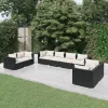  8 részes fekete polyrattan kerti ülőgarnitúra párnákkal