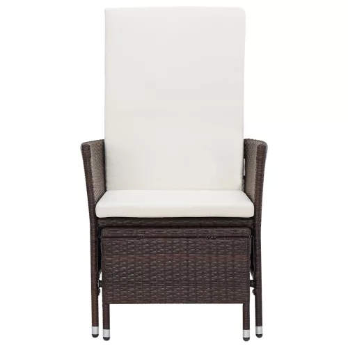  barna dönthető háttámlás polyrattan kerti szék párnákkal