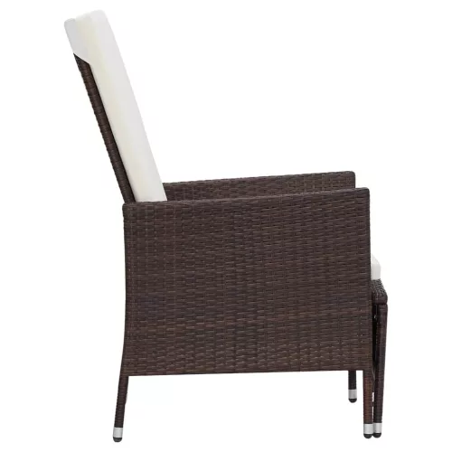  barna dönthető háttámlás polyrattan kerti szék párnákkal
