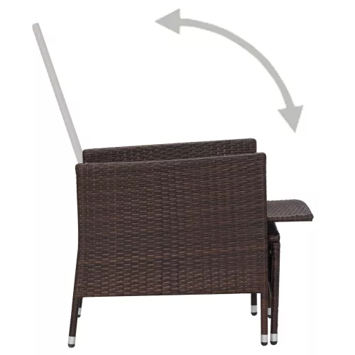  barna dönthető háttámlás polyrattan kerti szék párnákkal