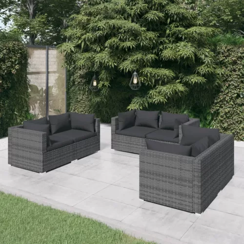  6 részes szürke polyrattan kerti ülőgarnitúra párnákkal