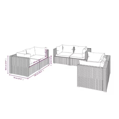  6 részes szürke polyrattan kerti ülőgarnitúra párnákkal