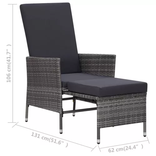  szürke dönthető háttámlás polyrattan kerti szék párnákkal