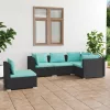  5 részes fekete polyrattan kerti ülőgarnitúra párnákkal