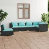  6 részes fekete polyrattan kerti ülőgarnitúra párnákkal