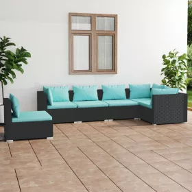    6 részes fekete polyrattan kerti ülőgarnitúra párnákkal