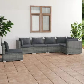    6 részes szürke polyrattan kerti ülőgarnitúra párnákkal