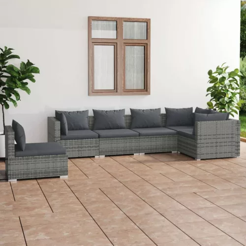  6 részes szürke polyrattan kerti ülőgarnitúra párnákkal