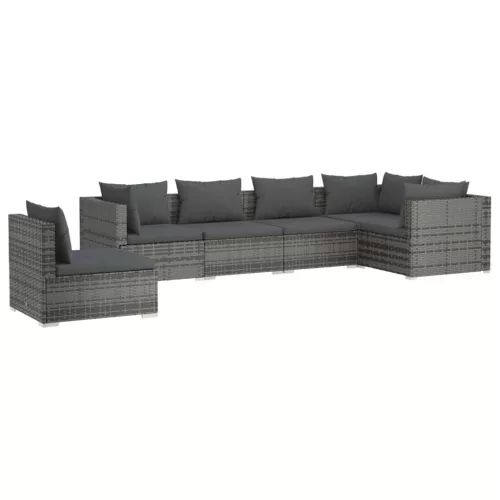  6 részes szürke polyrattan kerti ülőgarnitúra párnákkal