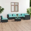  7 részes fekete polyrattan kerti ülőgarnitúra párnákkal
