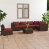  7 részes barna polyrattan kerti ülőgarnitúra párnákkal
