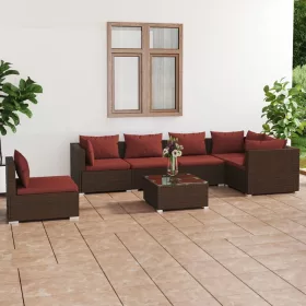   7 részes barna polyrattan kerti ülőgarnitúra párnákkal