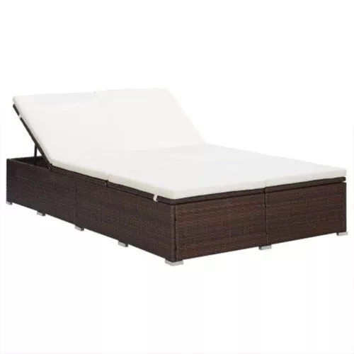  kétszemélyes barna polyrattan napozóágy párnával