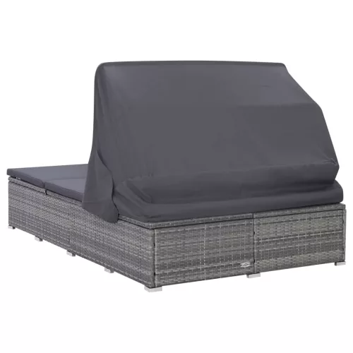  kétszemélyes szürke polyrattan napozóágy párnával