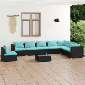    9 részes fekete polyrattan kerti ülőgarnitúra párnákkal