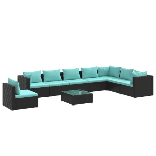  9 részes fekete polyrattan kerti ülőgarnitúra párnákkal