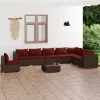  9 részes barna polyrattan kerti ülőgarnitúra párnákkal