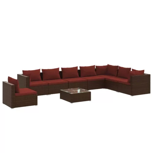  9 részes barna polyrattan kerti ülőgarnitúra párnákkal