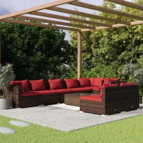    9 részes barna polyrattan kerti ülőgarnitúra párnákkal