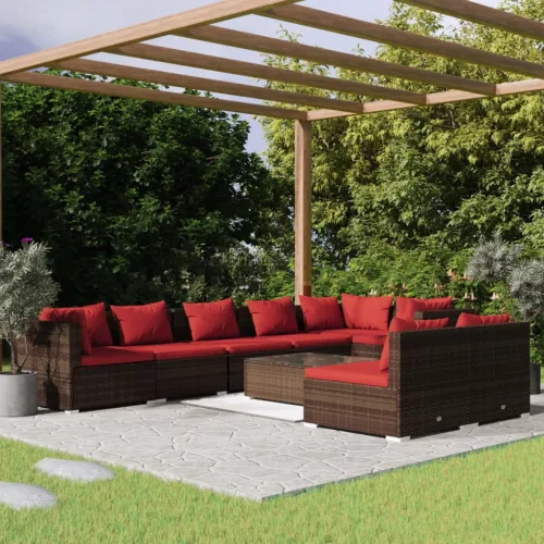  9 részes barna polyrattan kerti ülőgarnitúra párnákkal