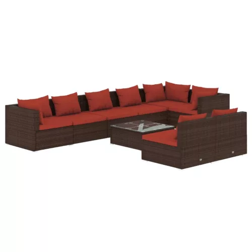  9 részes barna polyrattan kerti ülőgarnitúra párnákkal