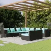  10 részes fekete polyrattan kerti ülőgarnitúra párnákkal