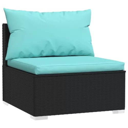  10 részes fekete polyrattan kerti ülőgarnitúra párnákkal