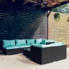  8 részes fekete polyrattan kerti ülőgarnitúra párnákkal