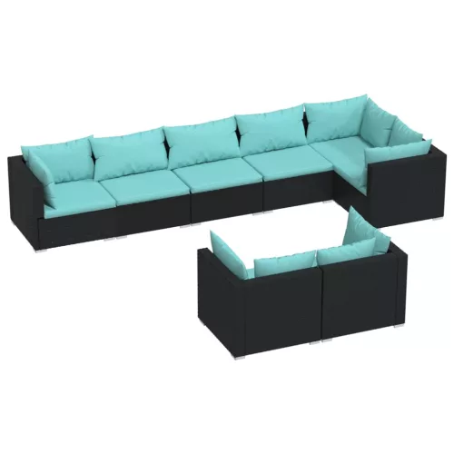  8 részes fekete polyrattan kerti ülőgarnitúra párnákkal