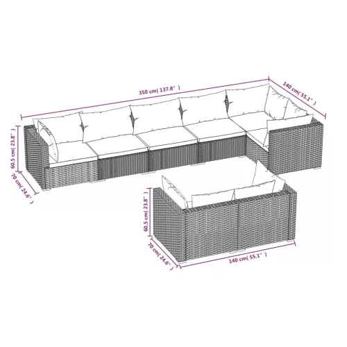  8 részes fekete polyrattan kerti ülőgarnitúra párnákkal