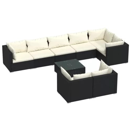  9 részes fekete polyrattan kerti ülőgarnitúra párnákkal