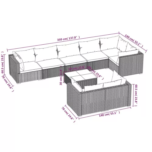  9 részes fekete polyrattan kerti ülőgarnitúra párnákkal