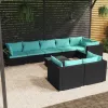  9 részes fekete polyrattan kerti ülőgarnitúra párnákkal