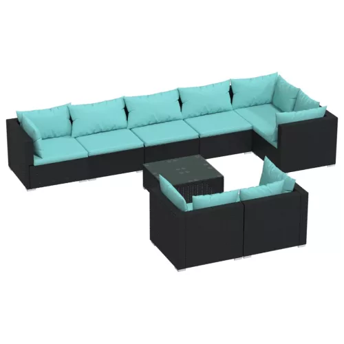  9 részes fekete polyrattan kerti ülőgarnitúra párnákkal