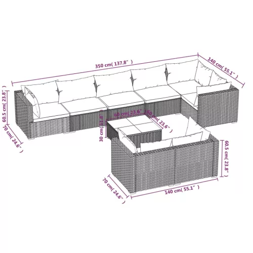  9 részes fekete polyrattan kerti ülőgarnitúra párnákkal