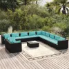 12 részes fekete polyrattan kerti ülőgarnitúra párnákkal