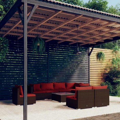  9 részes barna polyrattan kerti ülőgarnitúra párnákkal